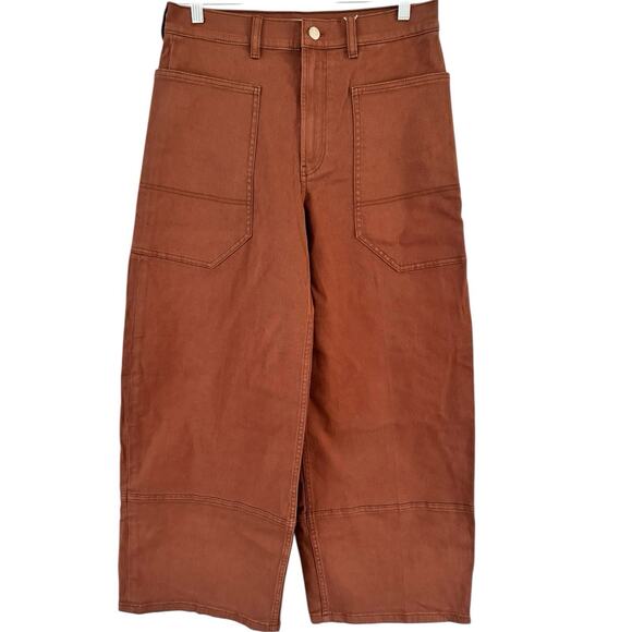 NWT Everlane Utility Gardener Pants Dark Brown Cropped Wide Leg Denim Size 30
